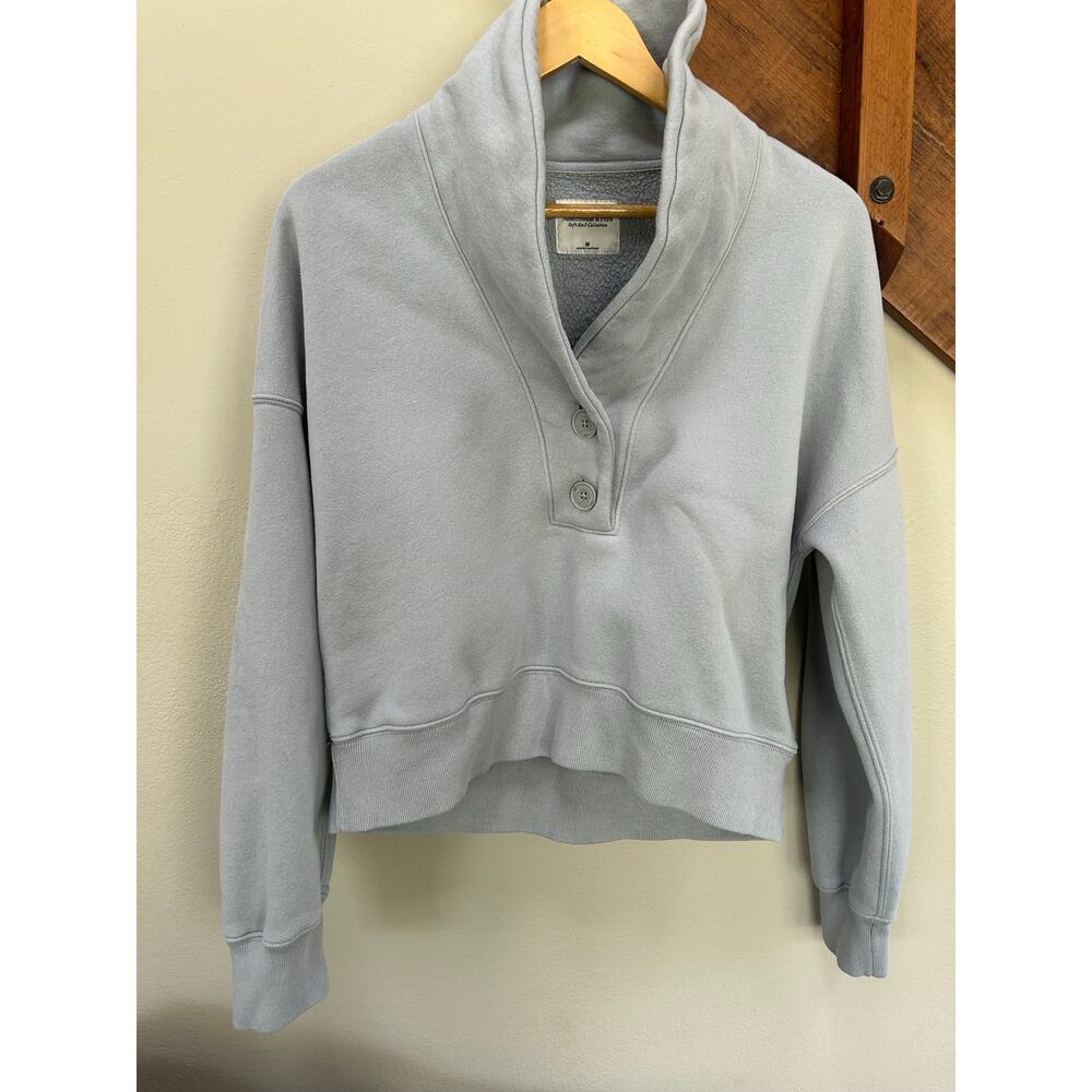Abercrombie & Fitch Soft AF Shawl Collar Button Sweatshirt Light Blue Crop cozy